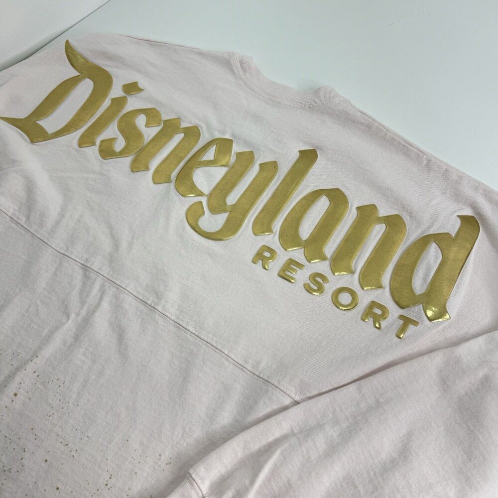 Disney Spirit Jersey Gold Glitter Pink Shirt Womens Sz L Foil Disneyland Puff - Picture 7 of 11